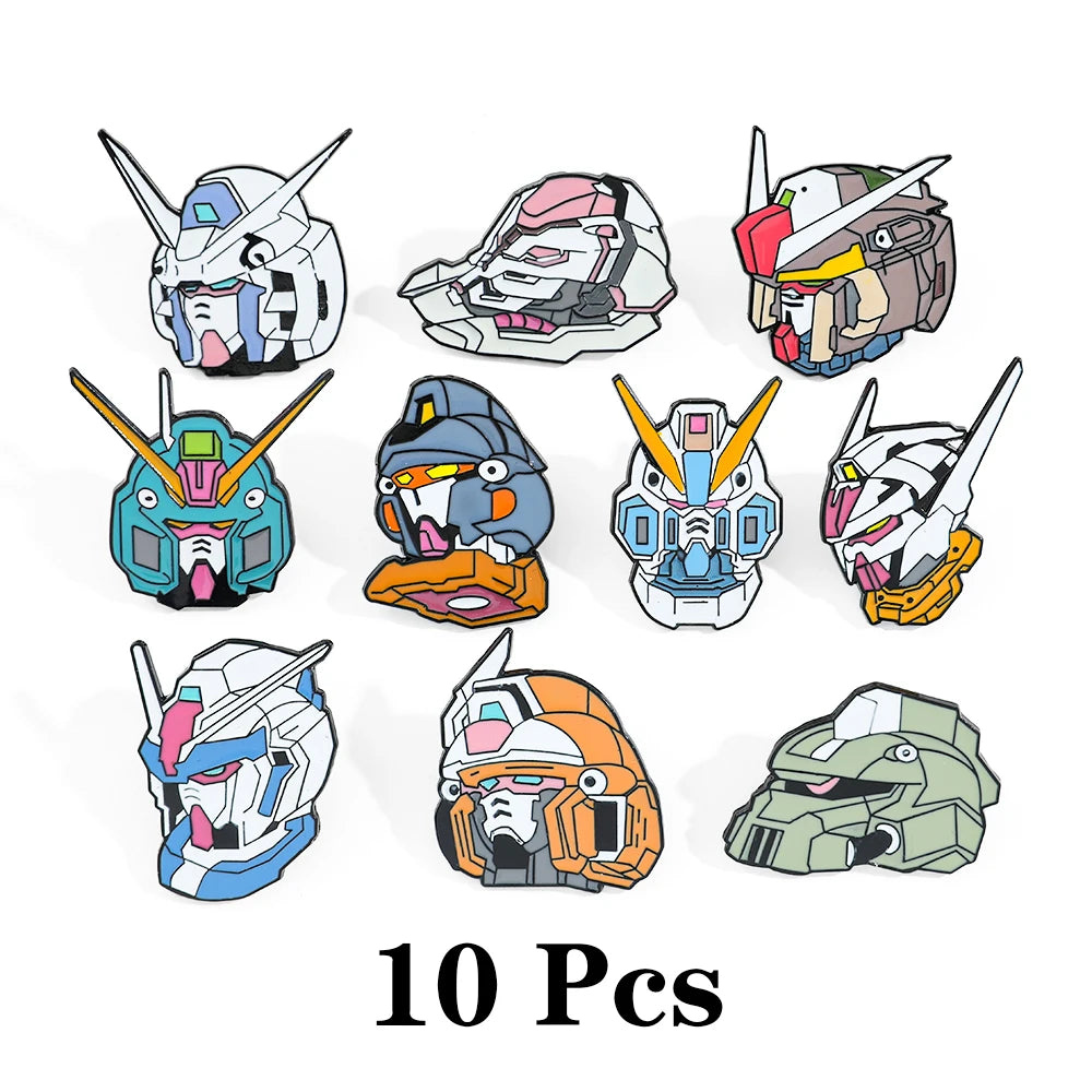 10 Pcs Fashion Anime Brooch Handsome Mobile Suit Gundam Enamel Pin Metal Badge Jewelry Clothing Backpack Accessories Gift