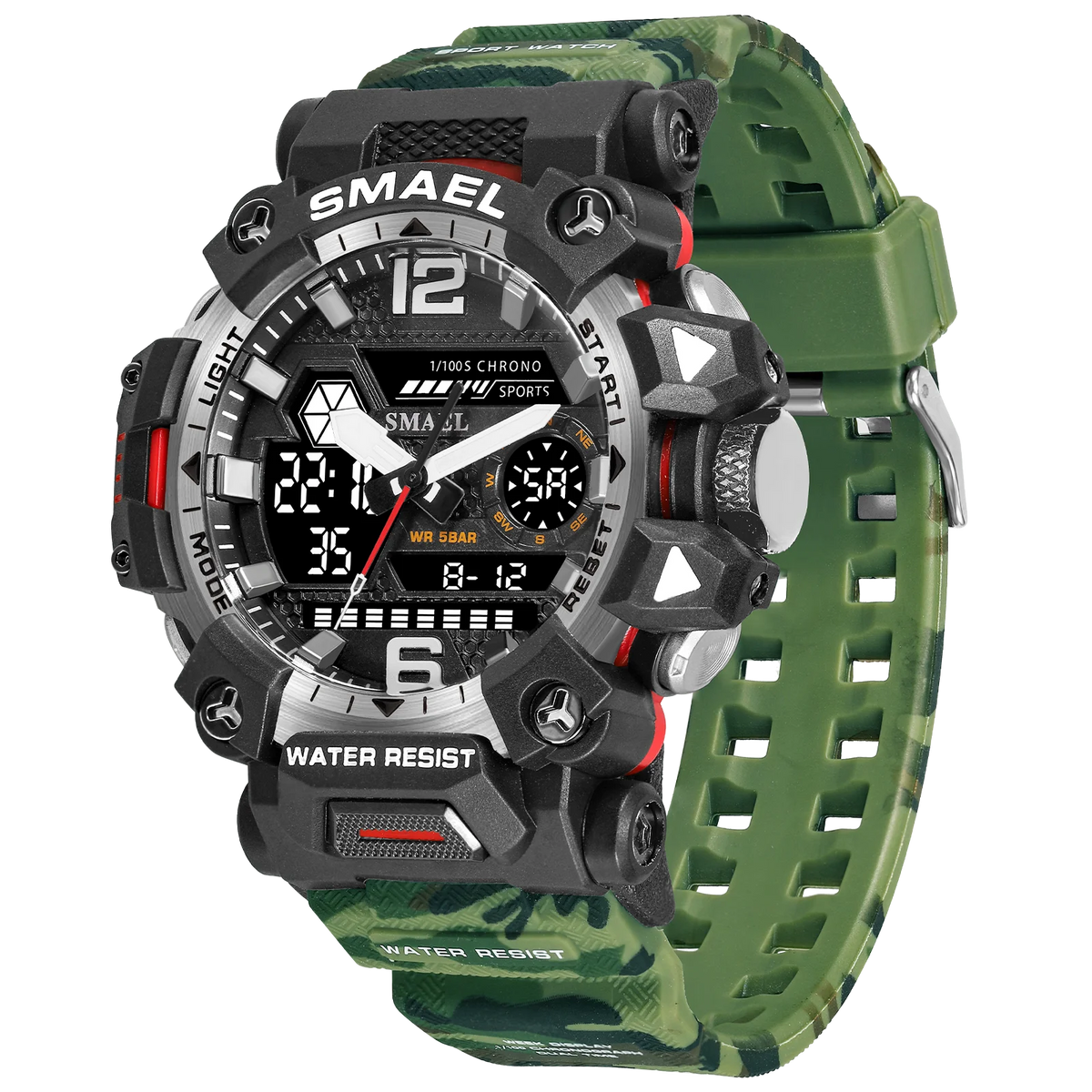 SMAEL 8072 Men's Analog Digital Dual Display Sport Watch - 50M Waterproof LED Backlight Alarm Stopwatch Chronograph Dual Time Zo