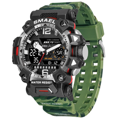 SMAEL 8072 Men's Analog Digital Dual Display Sport Watch - 50M Waterproof LED Backlight Alarm Stopwatch Chronograph Dual Time Zo