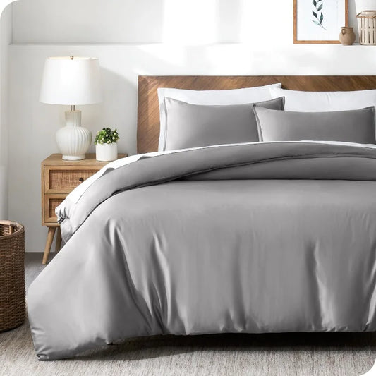3pcs Lyocell Bamboo Fiber Duvet Cover Set,Luxury Solid Summer Silky Cooling Bedding Set(no Sheet),Single Quilt Cover+Pillowcases
