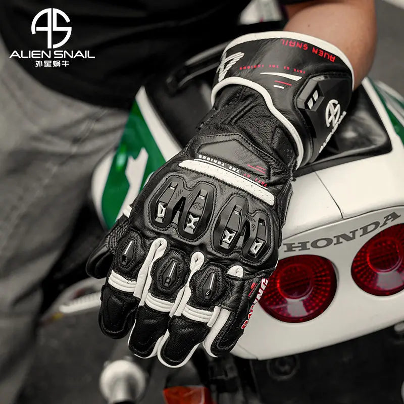 ALIEN SNAIL Motorcycle Racing Gloves Full‑Finger Protective Cowhide TPR Anti‑fall Riding Gloves for Men Women Motorcross Guantes