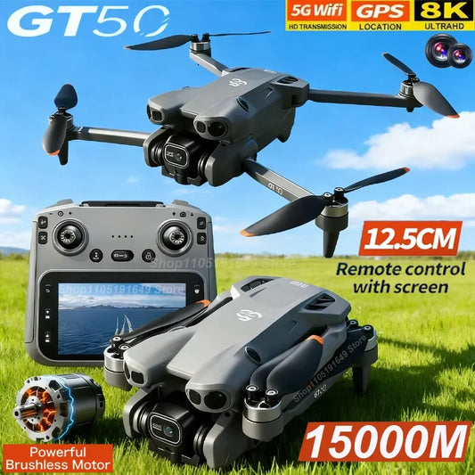 Upgrade GT50 Drone Aerial 8K HD Dual-Camera 5G WIFI GPS Brushless Motor Optical Flow Obstacle Avoidance Foldable RC Drone Toys