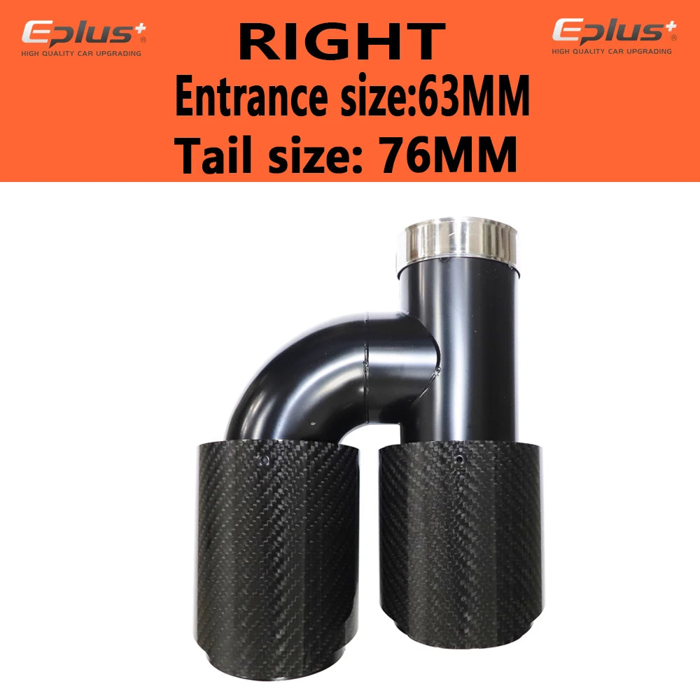 EPLUS Car Carbon Fiber Glossy Muffler Tip H Shape Double Exit Exhaust Pipe Mufflers Nozzle Decoration Universal Stainless Black