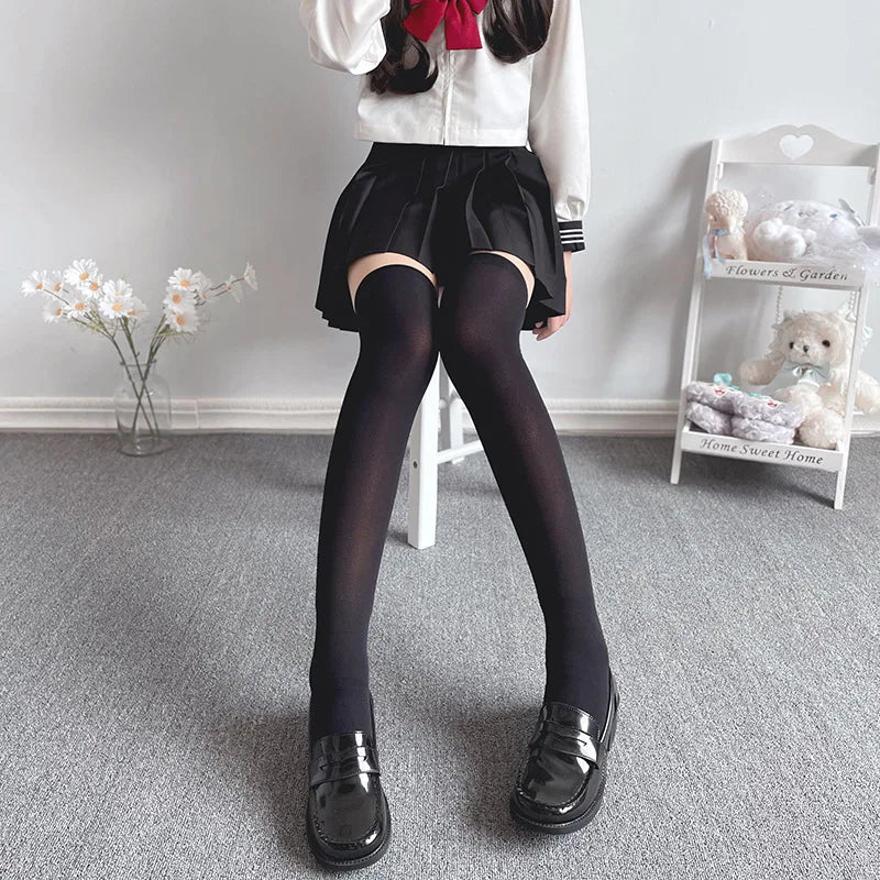 Solid Color Black White Long Socks Women Stockings JK Girls Thigh High Stockings Velvet Breathable Knee High Socks Stockings Sox