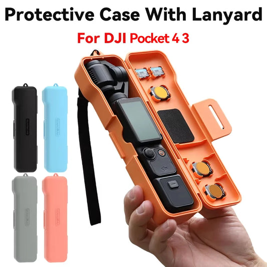 For DJI Pocket 4 3 Storage Box Anti Drop Flip Cover Water Resistant Camera Shell W Lanyard for Outdoor Shooting Vlog Accessories