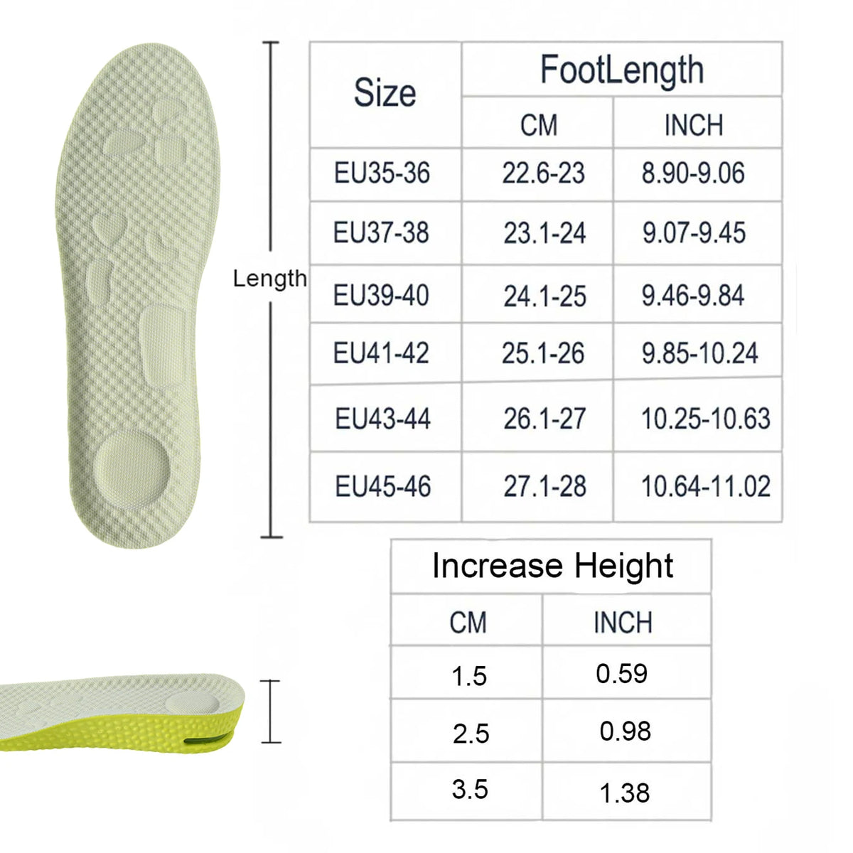 1Pair/3Pairs Height Increasing Insoles with Air Cushion Latex High Elasticity Comfortable Shoe Inserts for Comfort