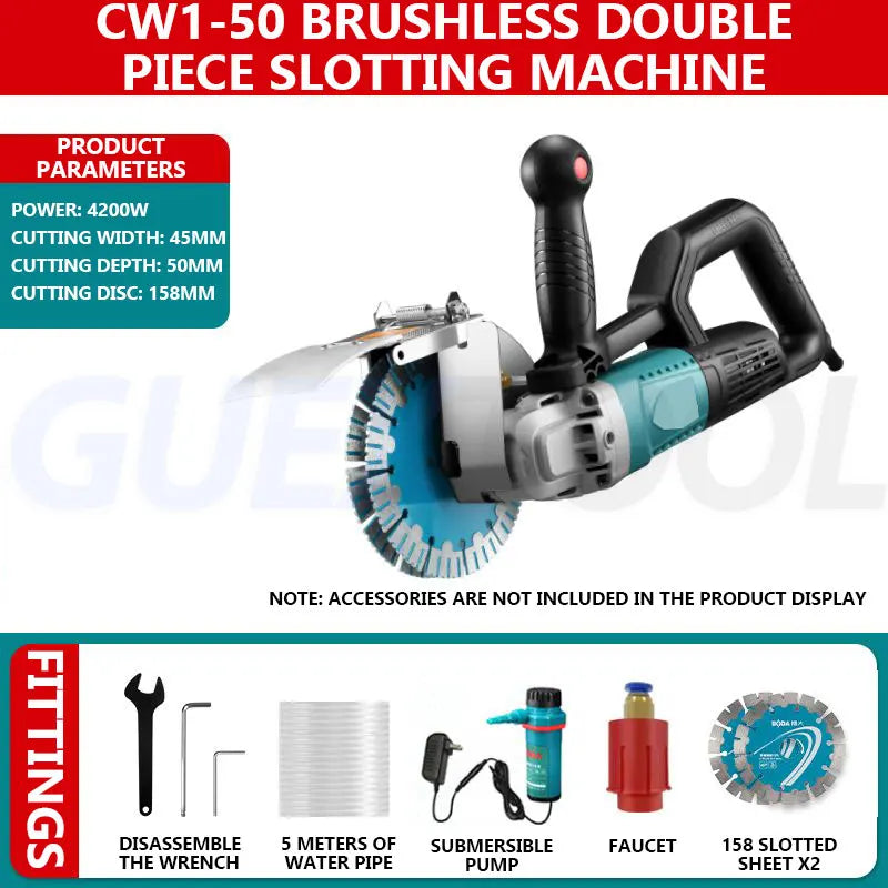 Double Blade Brushless Slotting Machine, High-power 90° Without Dead Corners Electric Concrete Groover, Wall Chaser for Concrete