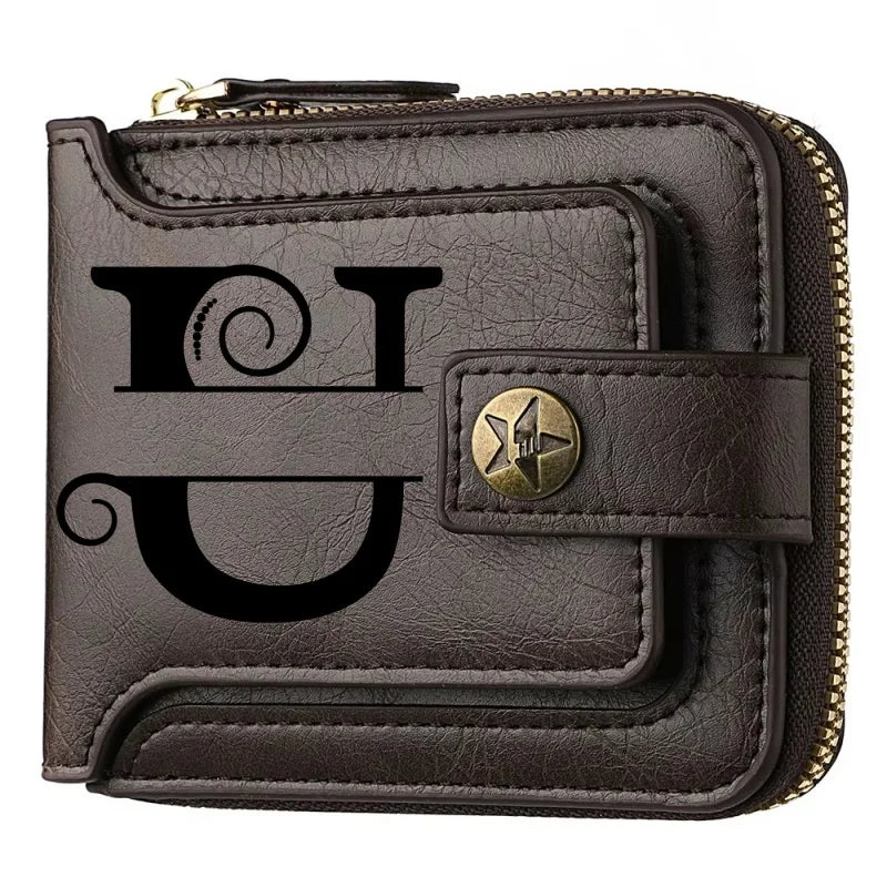 Personalized  PU Leather Chain Short Wallet For Man, Engraved Name&Text Bifold Stylish Brown Wallet For Man Valentines Birthday