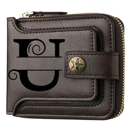 Personalized  PU Leather Chain Short Wallet For Man, Engraved Name&Text Bifold Stylish Brown Wallet For Man Valentines Birthday