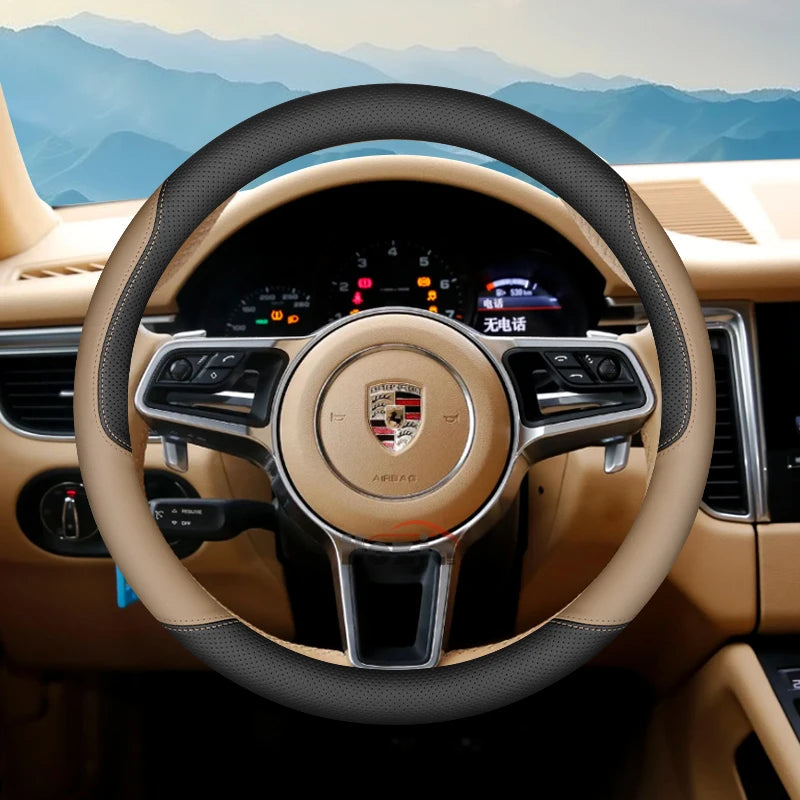 Leather Car Steering Wheel Cover for Porsche Cayenne Macan Panamera 718 2024 2025 Accessories