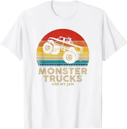 Monster Truck Are My Jam Vintage Tees Retro Sunset Cool Engines T-Shirt Monster Truck Car for Birthday Boy Sons Gifts Cute Tops