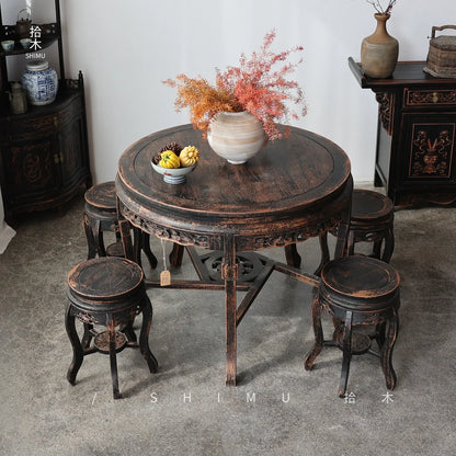 Hot sales Solid wood Chinese antique old dining table and chair combination tea round table Ming and Qing classical