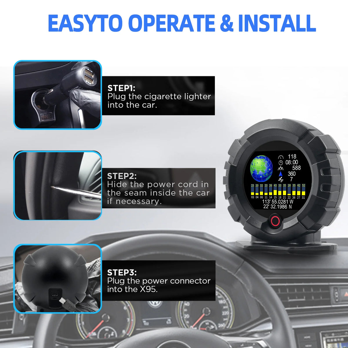 X95 Car GPS Slope Meter Digital Head Up Display Inclinometer Speedometer Off-road Car Pitch Slope Angle Meter Altitude Latitude