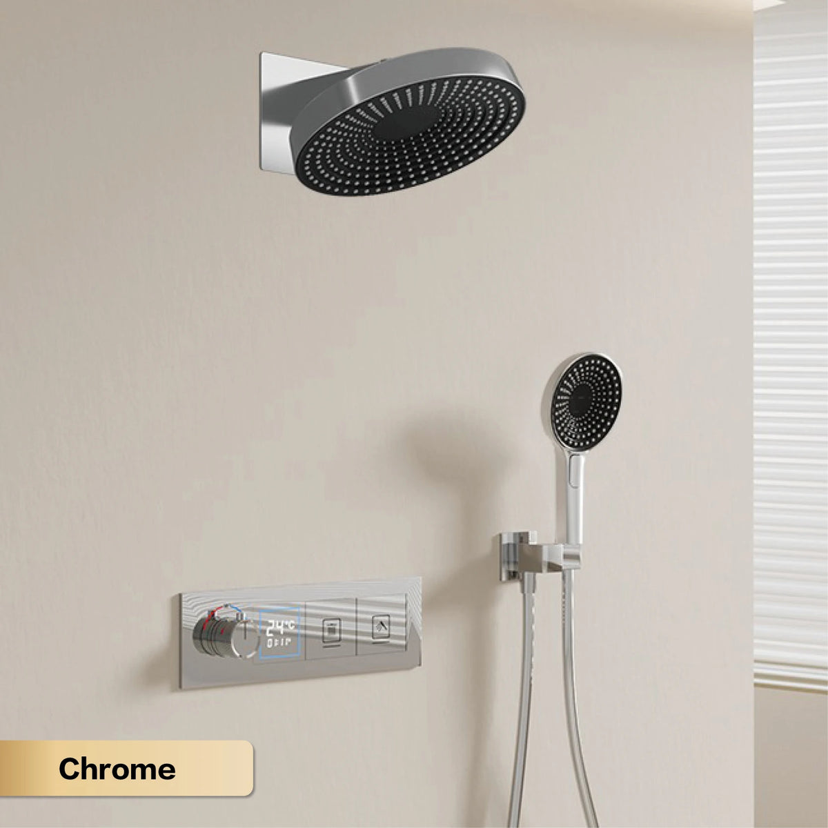 AITANA Luxury Black Brass LED Digital Display Constant Temperature Wall Mounted Bathroom Mixer Embedded 2-Function Shower System