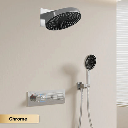 AITANA Luxury Black Brass LED Digital Display Constant Temperature Wall Mounted Bathroom Mixer Embedded 2-Function Shower System