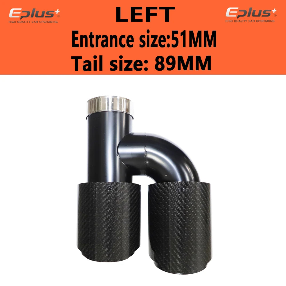 EPLUS Car Carbon Fiber Glossy Muffler Tip H Shape Double Exit Exhaust Pipe Mufflers Nozzle Decoration Universal Stainless Black