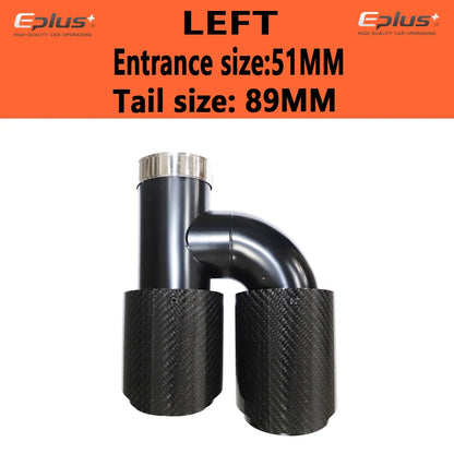 EPLUS Car Carbon Fiber Glossy Muffler Tip H Shape Double Exit Exhaust Pipe Mufflers Nozzle Decoration Universal Stainless Black