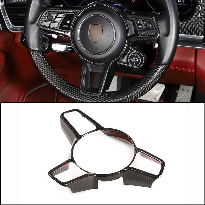 For Porsche Macan Cayenne Panamera 718 911 918 ABS Matt Black Texture Interior Steering Wheel Cover Trim Interior Accessories