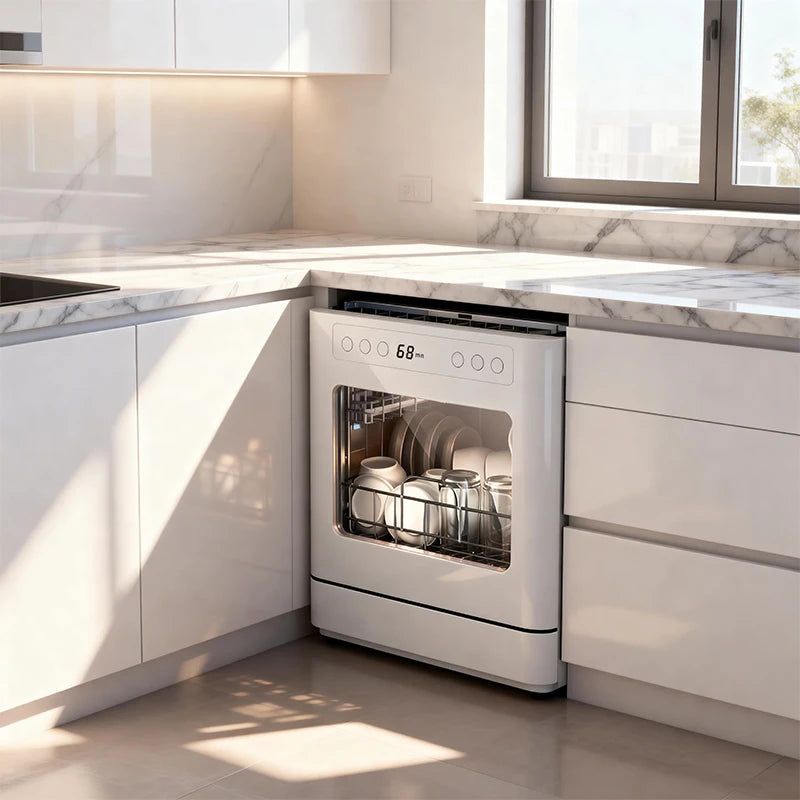 Automatic Energy-Efficient Household Dishwasher with Plastic Countertop Drawer Stylish Design