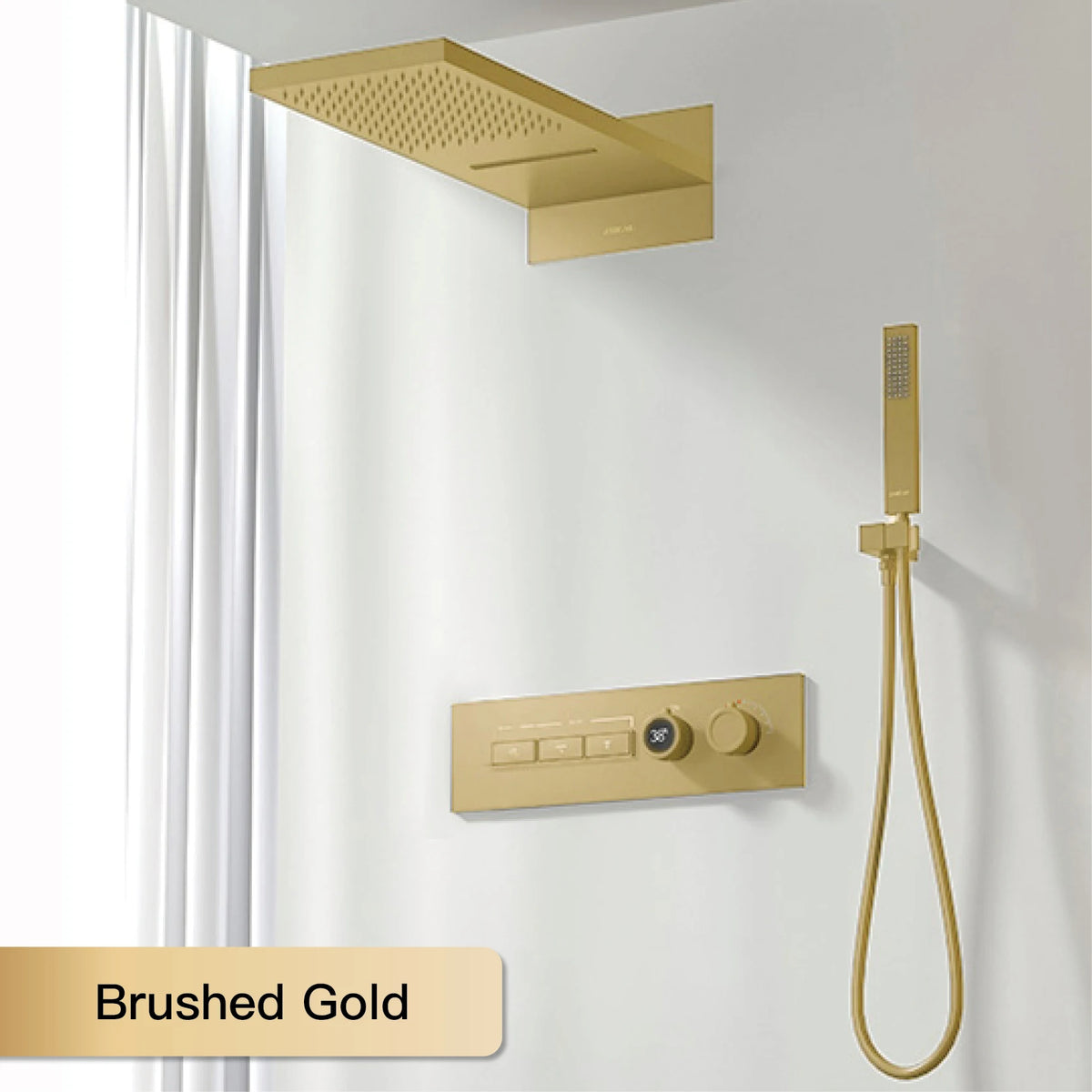 Luxury intelligent digital display brass shower system Black wall mounted design Dual control of cold & hot Hidden bathroom Tap