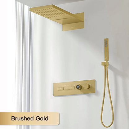 Luxury intelligent digital display brass shower system Black wall mounted design Dual control of cold & hot Hidden bathroom Tap