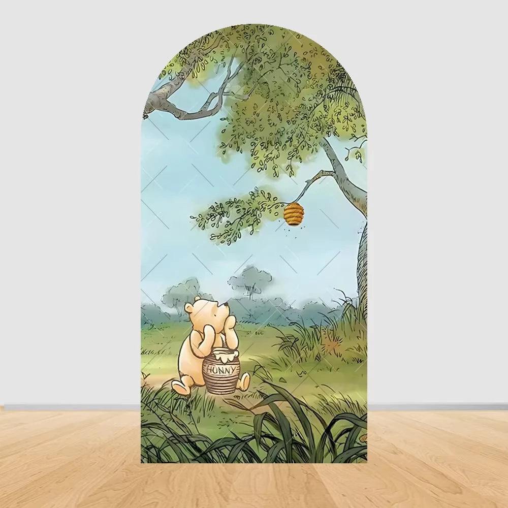Winnie the Pooh Themed Arched Backdrop Cover Children's Birthday Party Supplies Baby Shower Arrangement Double Sided Printing