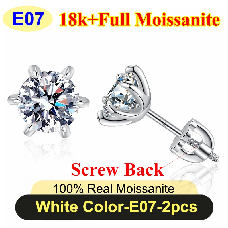 Premium 0.5-3ct Moissanite Diamond Stud Earrings for Women Original 925 Sterling Silver Screw Back Women Moissanite Earring