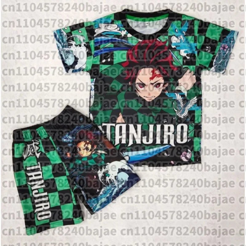 Demon Slayer Kyojuro Rengoku Flame Hashira 2-Piece Set Short Sleeve T-shirt and Matching Shorts Anime Print Casual Loungewear