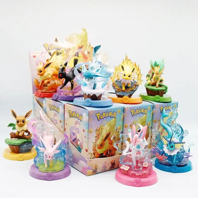 Anime Pokemon Funism Adventure Eevee Family Suit Blind Box Jolteon Sylveon Action Figure Collection Model Kids Toy Gift Replica