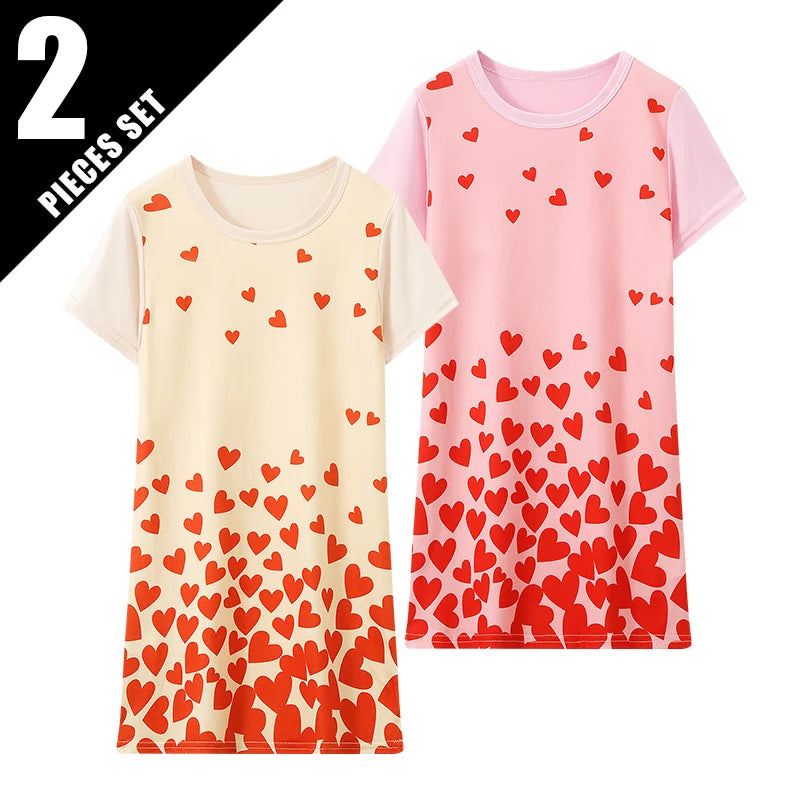 2/1 Pack Summer Girl Sweet and Lovely Princess Wind Dress Loose Plus Mermaid and Knee Skirt Comfortable Student Home Skirt