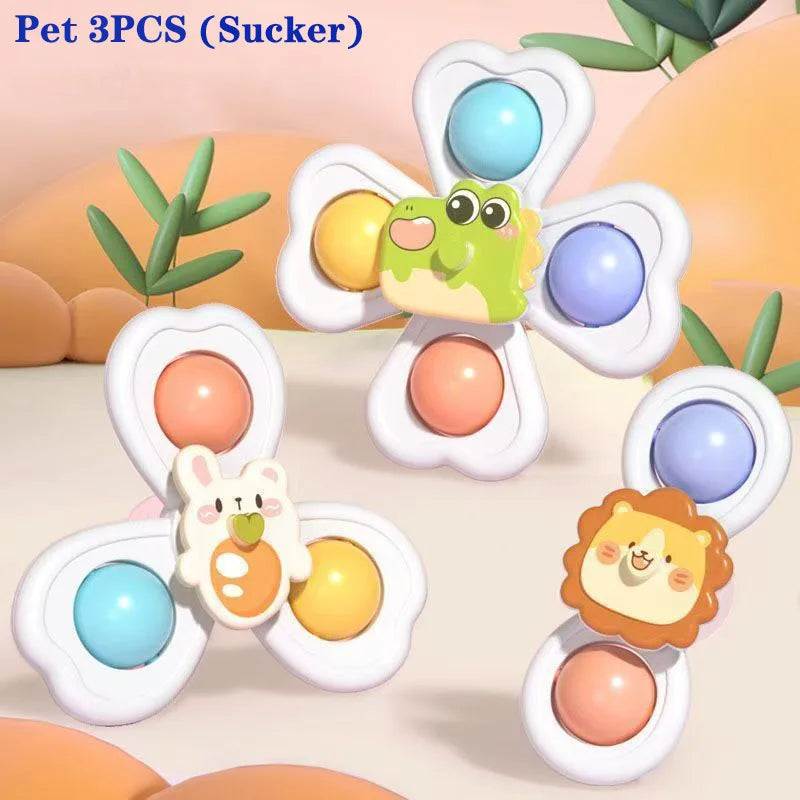 Suction Cup Spinning Cartoon Animal、Insects Spinner Toys Baby High Chair Window Gyro Stress Reliever Kids Bath Toys Gift