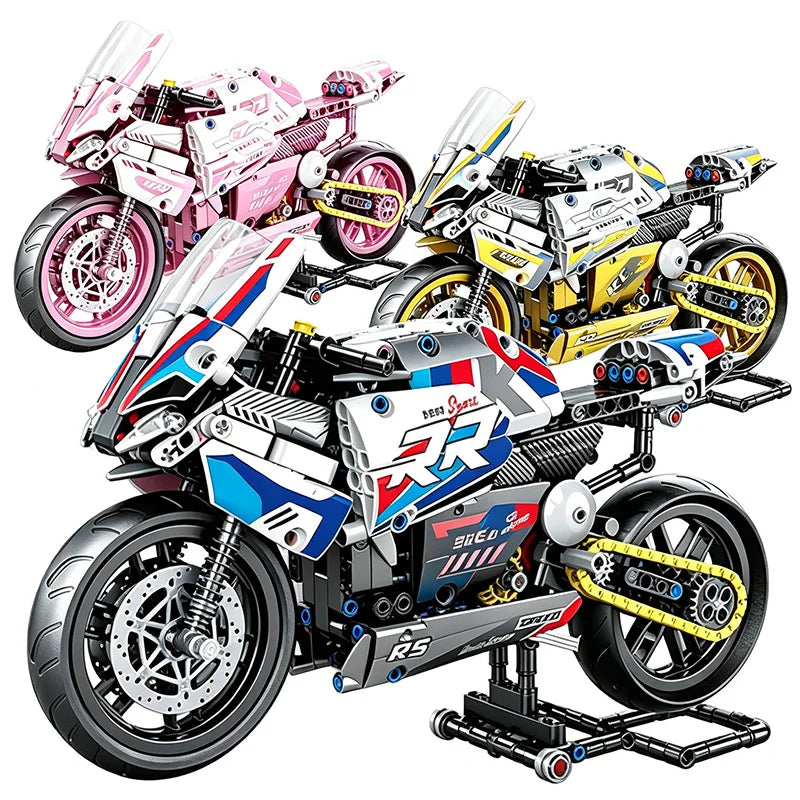 MOC Creative Mechanical Motorcycle Building Blocks Racing Car Simulation Model Ornament DIY Puzzle Toy for Birthday Gift