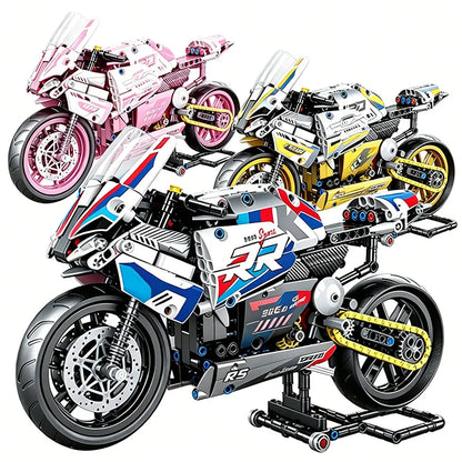 MOC Creative Mechanical Motorcycle Building Blocks Racing Car Simulation Model Ornament DIY Puzzle Toy for Birthday Gift