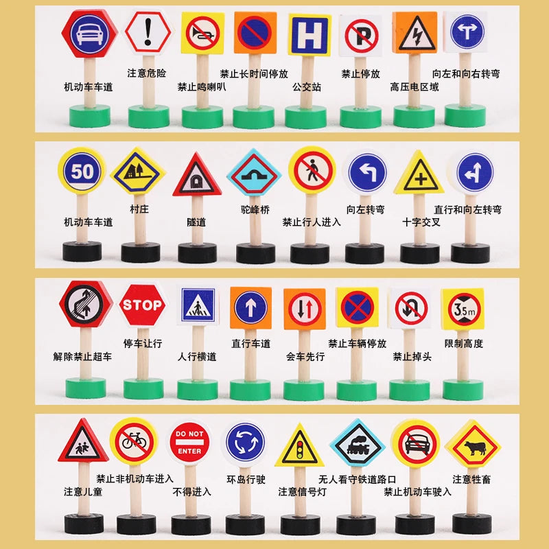 Wooden Children's City Traffic Road Signs Signboards Safety Awareness Scene Building Blocks Early Education Educational Toys