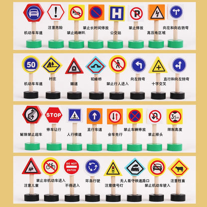 Wooden Children's City Traffic Road Signs Signboards Safety Awareness Scene Building Blocks Early Education Educational Toys