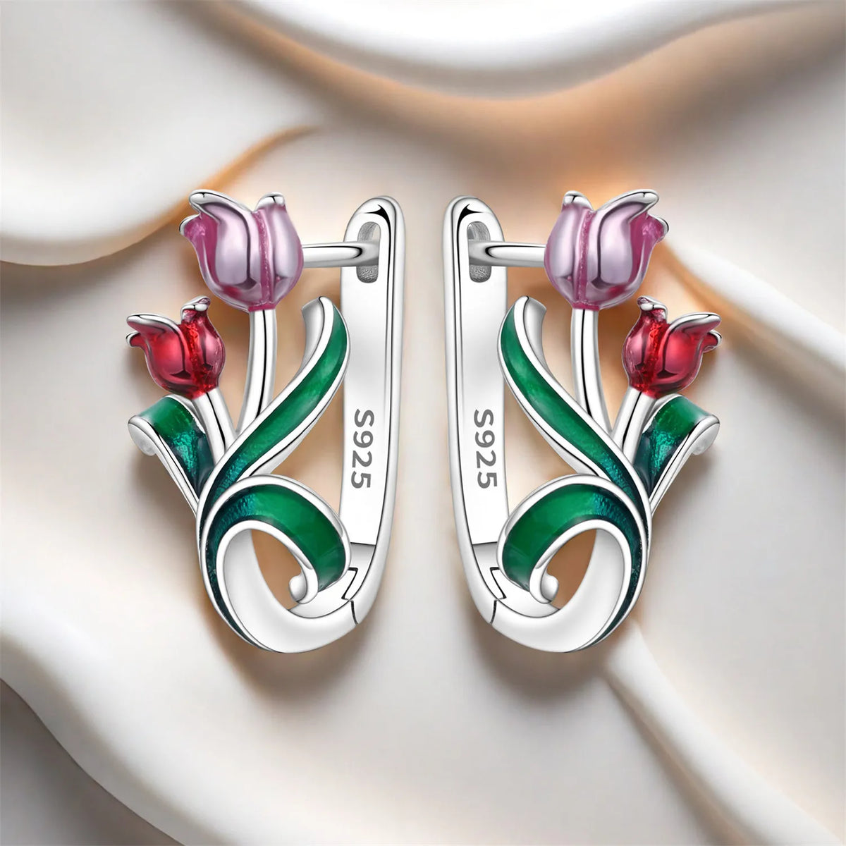 PANPOKI Original 925 Sterling Silver Beautiful Tulip Flower Earrings Women Hoop Earring Anniversary Jewelry Trendy Gifts