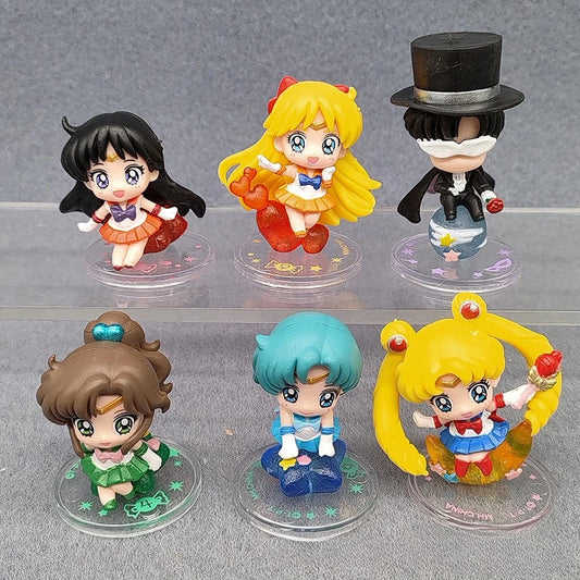 6Pcs Sailor Moon Anime Merchandise 4th Generation Figure with Base Desktop Ornament Collectible Statue Model Gift for Fans