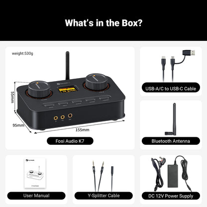 Fosi Audio K7 Bluetooth Gaming Headphone Amplifier Planar Headphone HiFi DAC AMP Mic Input USB Gaming DAC for PS5 PC Switch