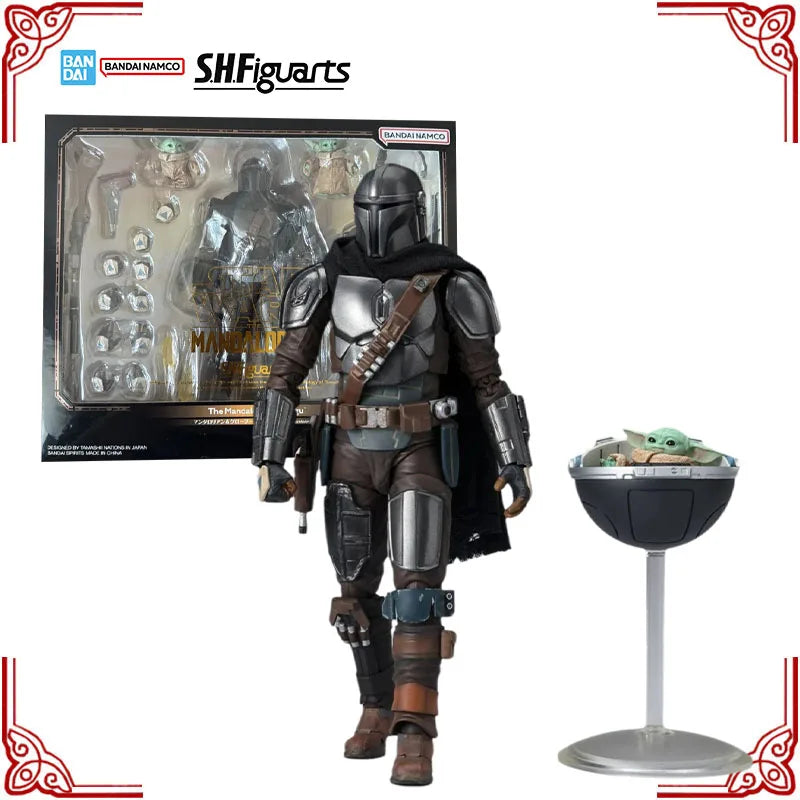 In Stock Genuine Bandai Star Wars Model Kit SHF The Mandalorian&Grogu Anime Action Figure Collection Finished Model Toys Gifts