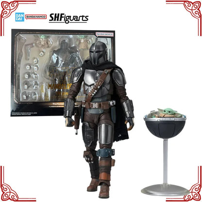 In Stock Genuine Bandai Star Wars Model Kit SHF The Mandalorian&Grogu Anime Action Figure Collection Finished Model Toys Gifts