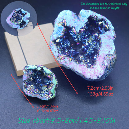 1PC Natural Agate Plated/Electroplated Cornucopia Crystal Cave Raw Stone Bare Stone Display Mineral Specimen Decoration Fortune