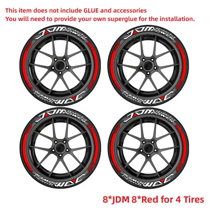 Permanent JDM Tire Letter Stickers White Rubber Tire Decals Universal Fit Car Wheel Sidewall Sticker DIY Racing Drift Style