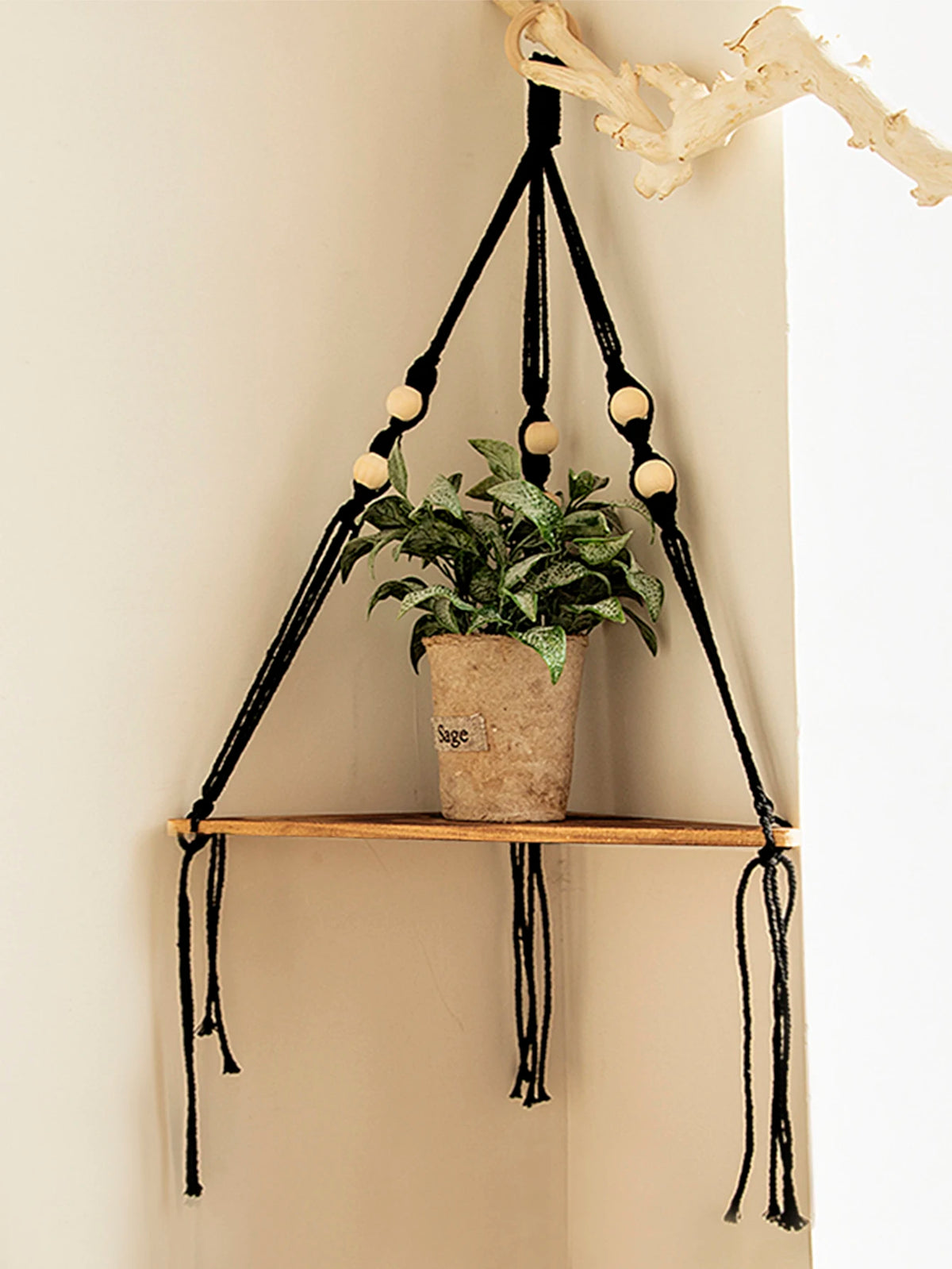 1/2/3-tier Floating Wall Shelf Wood Triangle Corner Display Stand Boho Home Decoration Living Room Bedroom Wall Hanging Decor
