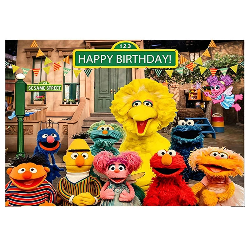 Birthday Party Decoration Set Supplies Cartoon Sesame Streets Birthday Party Supplies Tableware Balloon Cake Topper Banner Plate