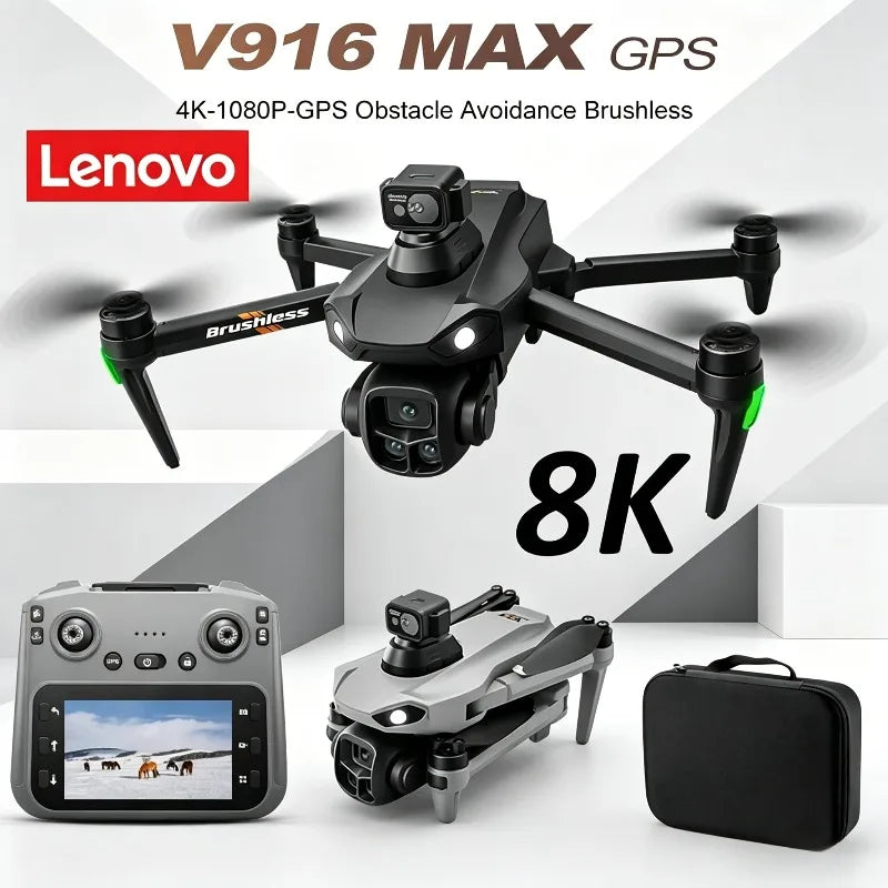 Lenovo V916MAX Professional 8K Drone HD Dual Camera Remote control with large screen, 5G WIFI FPV Foldable Quadcopter RC Dron
