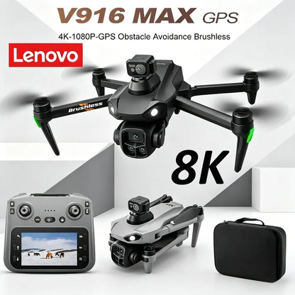 Lenovo V916MAX Professional 8K Drone HD Dual Camera Remote control with large screen, 5G WIFI FPV Foldable Quadcopter RC Dron