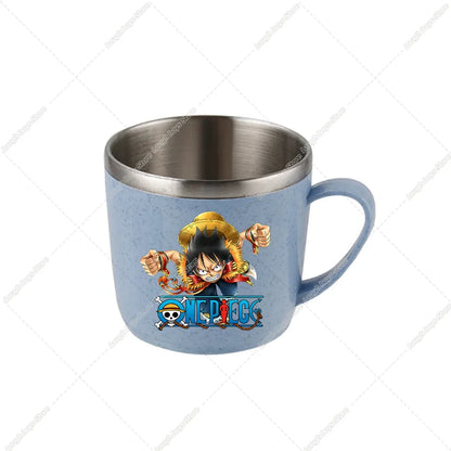 One Piece Water Cup Cartoon Anime Print Stainless Steel Drinking Glass Luffy Double Layered Heat-resistant Coffee and Milk Mug