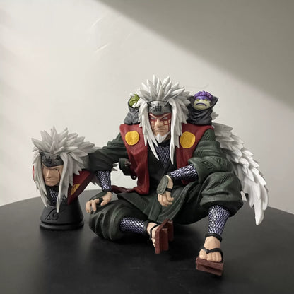 14cm Anime Naruto Figure Jiraiya Sage Mode Mount Myoboku Sitting Figure Double Head Sculpture Anime Model Toy Desktop Decor Gift