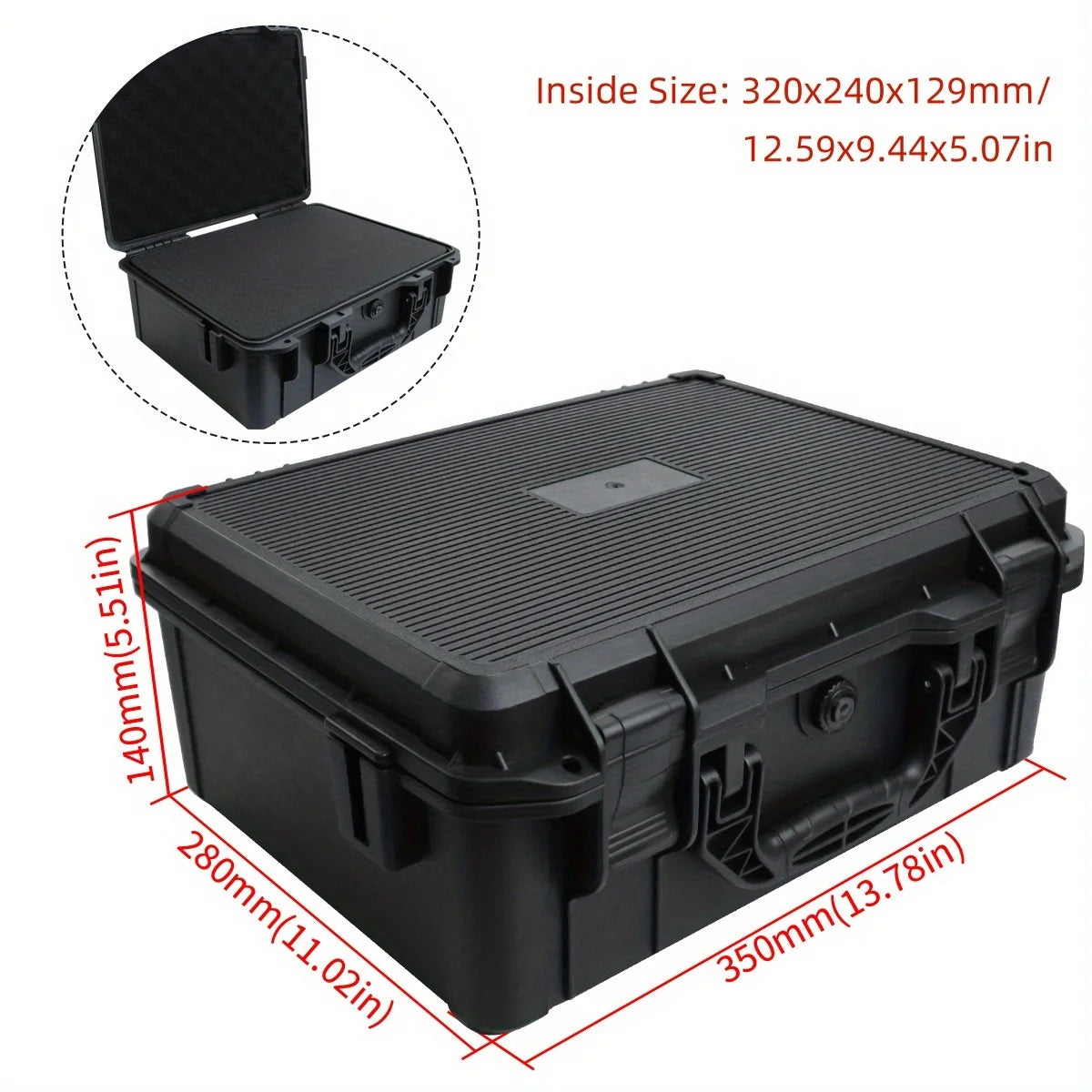 Waterproof and Durable Black Camera/tool Suitcase, Customizable Foam Interior, Portable, Safe Storage Case, Shock Resistant Case