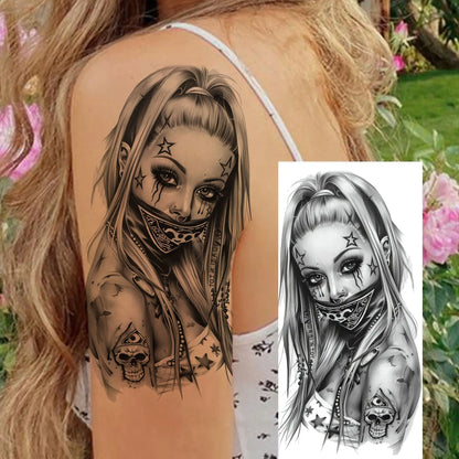 1 Sheets Chicano Prison Gangster Temporary Tattoos For Women Men Adults Fake Tattoo Sticker Water Transfer Self Adhesive Arm Leg